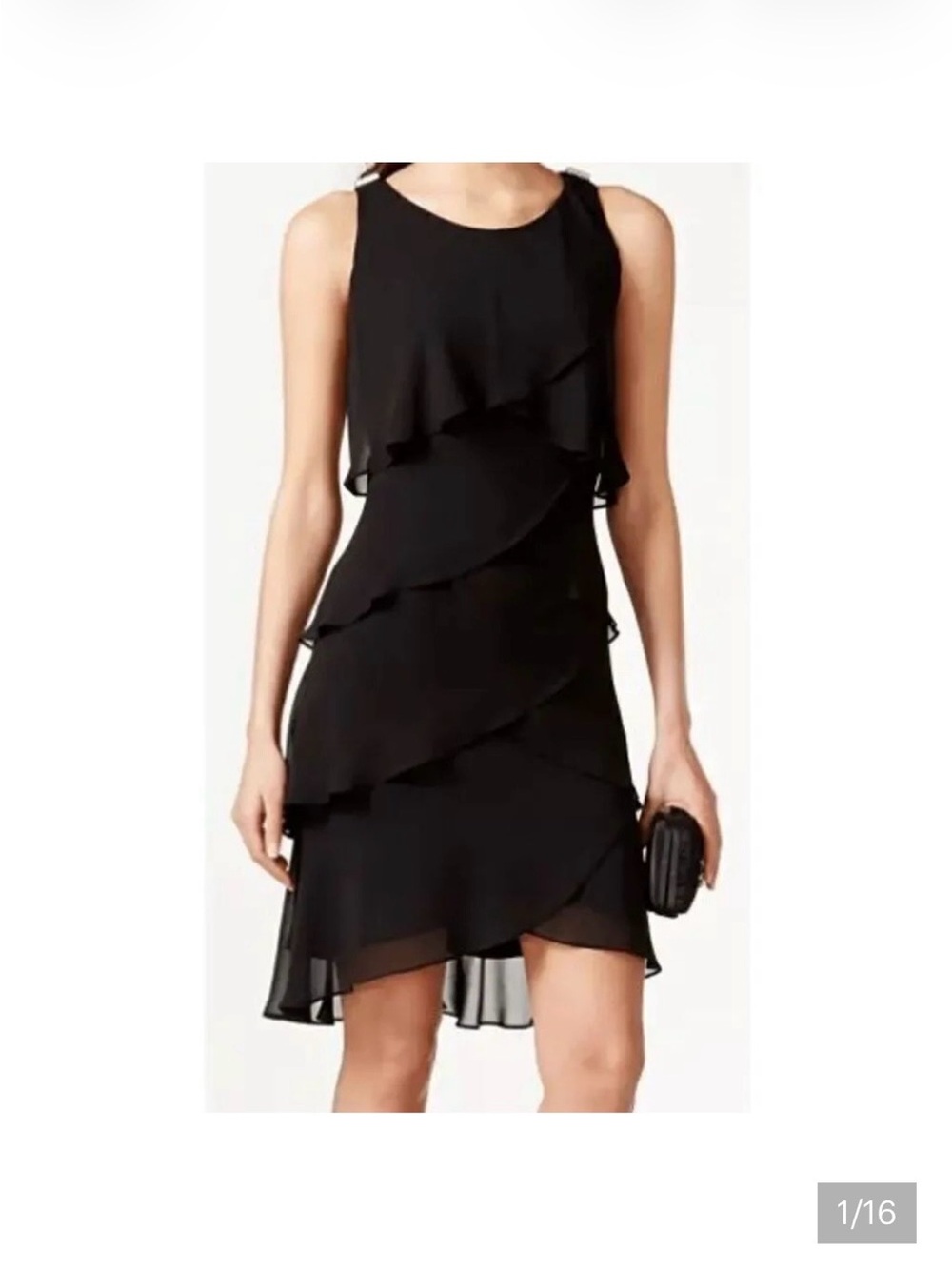 SLNY Ruffle Mini Dress in Black Size 12 NWT